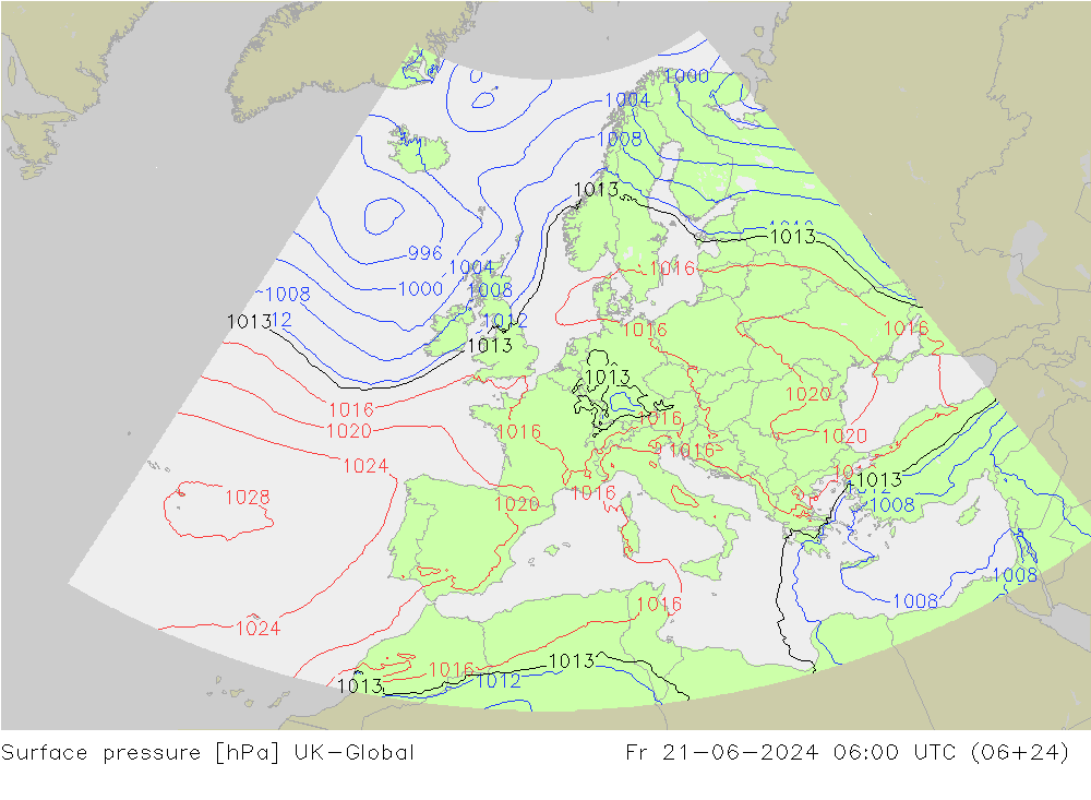 地面气压 UK-Global 星期五 21.06.2024 06 UTC