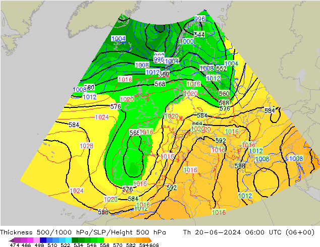 Thck 500-1000hPa UK-Global 星期四 20.06.2024 06 UTC