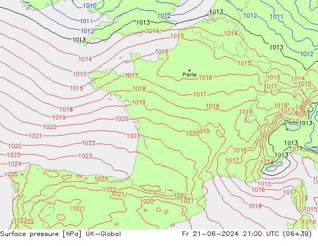 Luchtdruk (Grond) UK-Global vr 21.06.2024 21 UTC