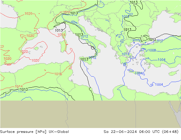 приземное давление UK-Global сб 22.06.2024 06 UTC