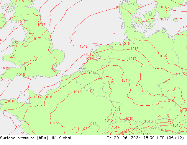Pressione al suolo UK-Global gio 20.06.2024 18 UTC