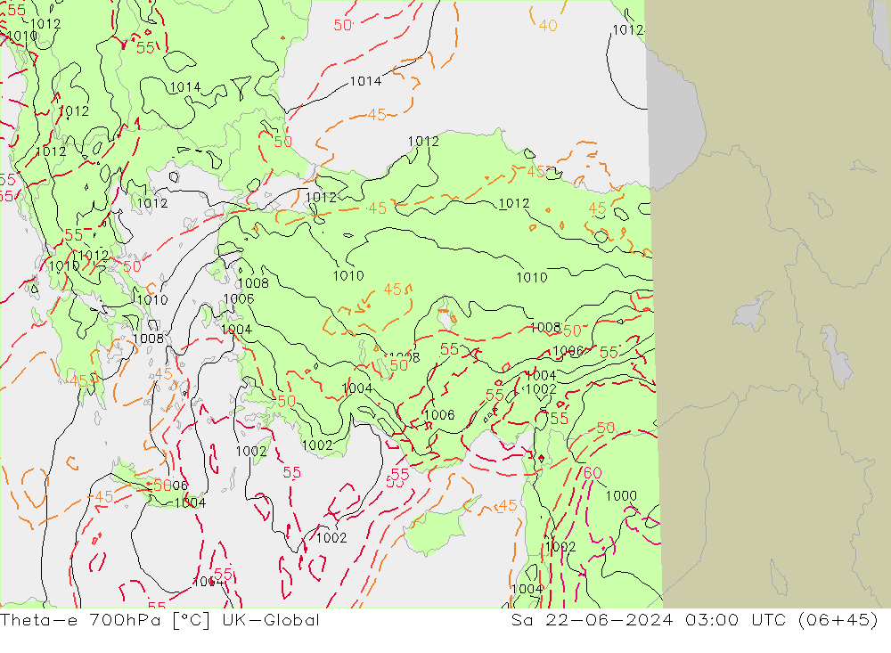 Theta-e 700hPa UK-Global za 22.06.2024 03 UTC