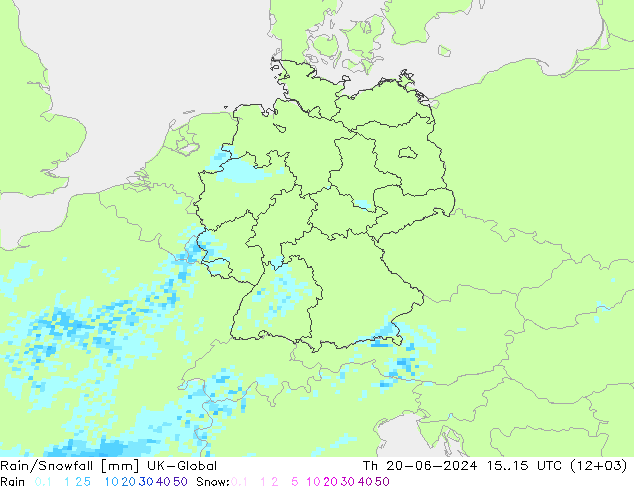 Rain/Snowfall UK-Global чт 20.06.2024 15 UTC
