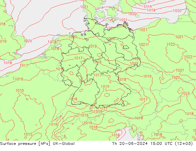 Surface pressure UK-Global Th 20.06.2024 15 UTC