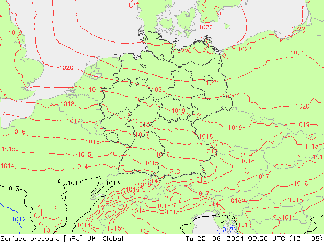 Pressione al suolo UK-Global mar 25.06.2024 00 UTC