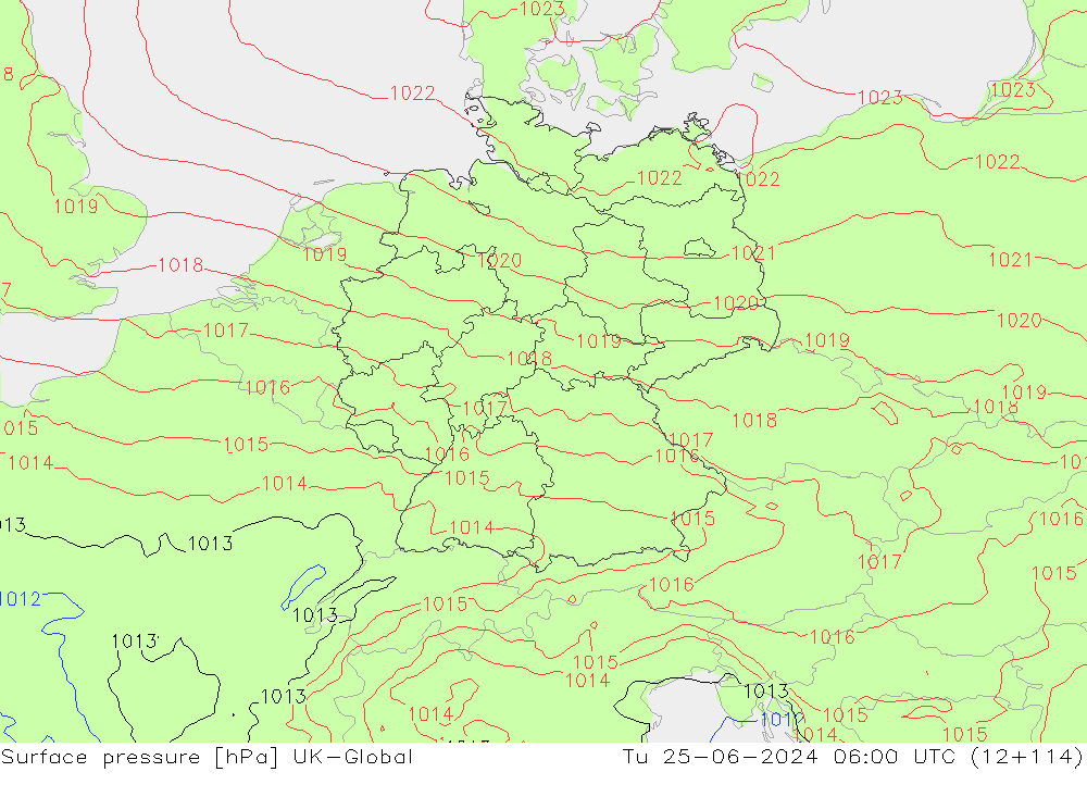 Luchtdruk (Grond) UK-Global di 25.06.2024 06 UTC