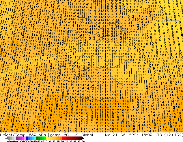 Height/Temp. 850 hPa UK-Global Po 24.06.2024 18 UTC