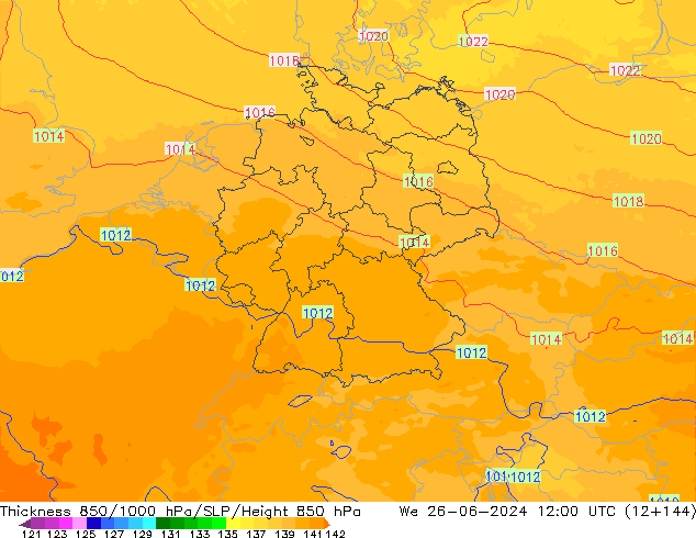 Thck 850-1000 hPa UK-Global mer 26.06.2024 12 UTC