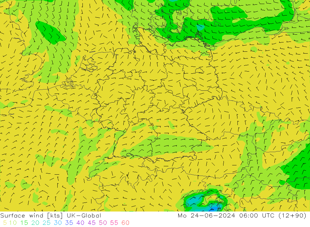 Surface wind UK-Global Mo 24.06.2024 06 UTC