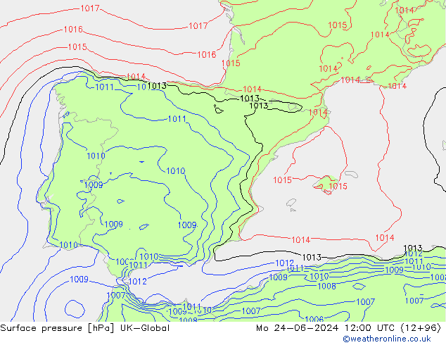 pressão do solo UK-Global Seg 24.06.2024 12 UTC