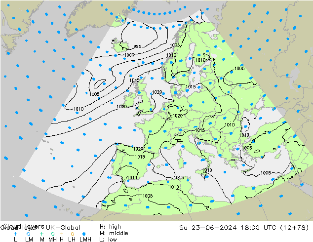 Cloud layer UK-Global dom 23.06.2024 18 UTC