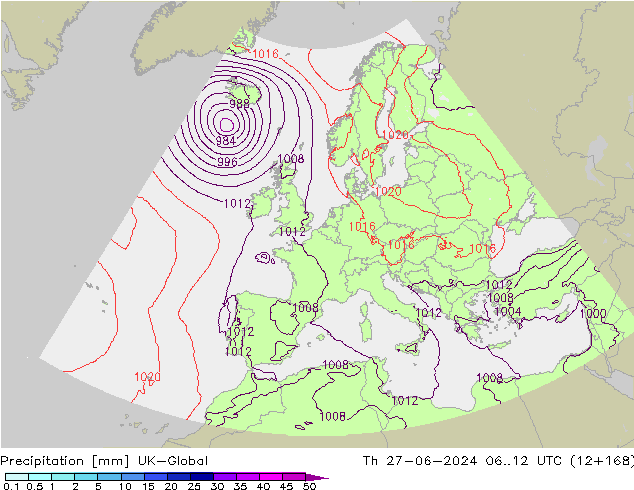 Precipitación UK-Global jue 27.06.2024 12 UTC