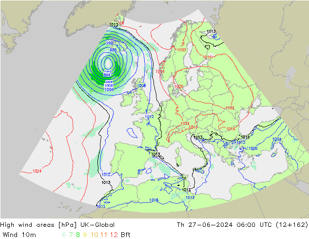 High wind areas UK-Global Th 27.06.2024 06 UTC