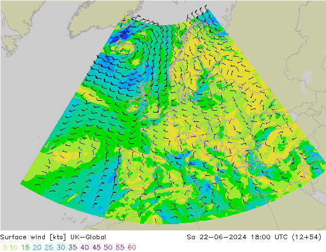Surface wind UK-Global Sa 22.06.2024 18 UTC
