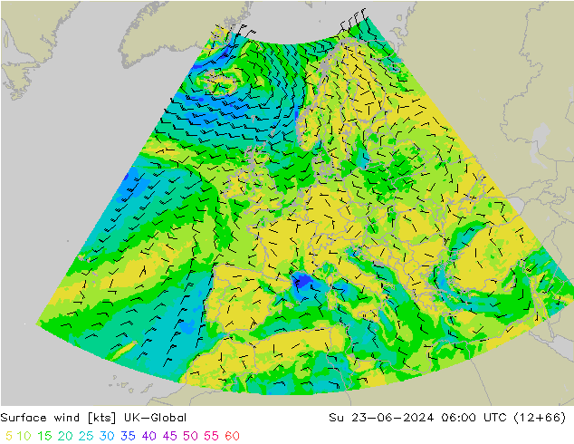 Surface wind UK-Global Su 23.06.2024 06 UTC