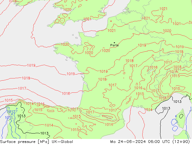 pressão do solo UK-Global Seg 24.06.2024 06 UTC