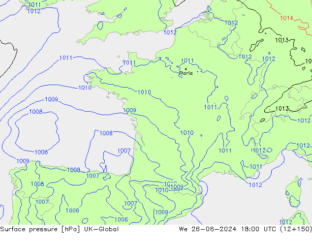 Luchtdruk (Grond) UK-Global wo 26.06.2024 18 UTC