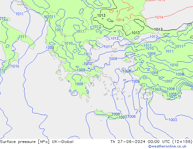 Surface pressure UK-Global Th 27.06.2024 00 UTC