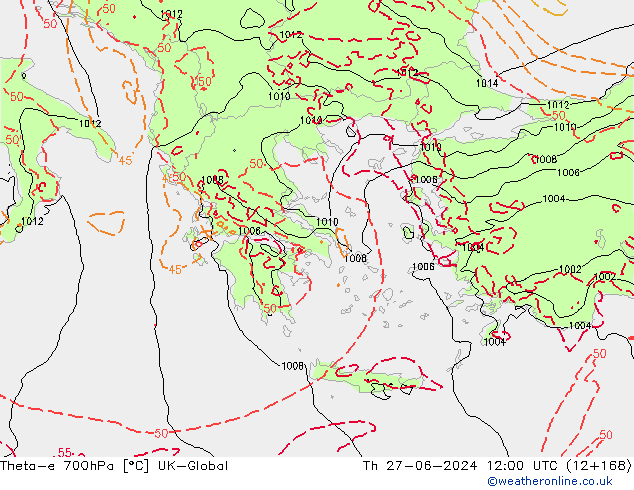 Theta-e 700hPa UK-Global Th 27.06.2024 12 UTC