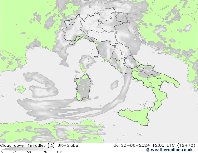 Bewolking (Middelb.) UK-Global zo 23.06.2024 12 UTC