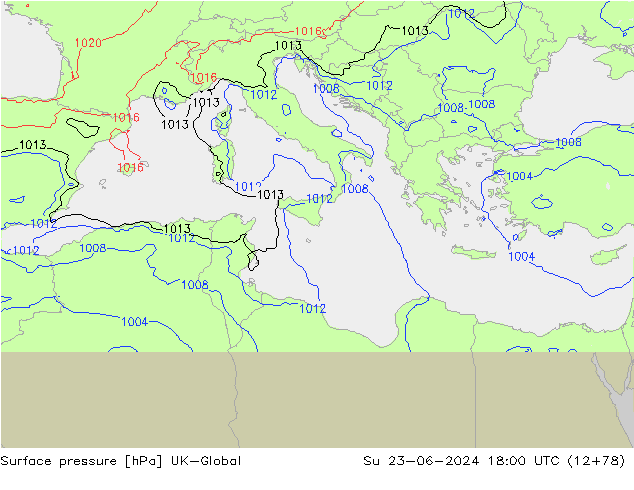 Atmosférický tlak UK-Global Ne 23.06.2024 18 UTC