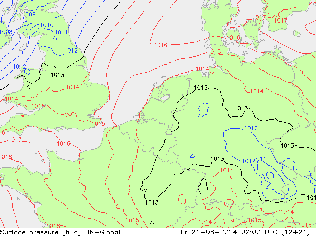 地面气压 UK-Global 星期五 21.06.2024 09 UTC