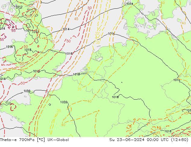 Theta-e 700hPa UK-Global Su 23.06.2024 00 UTC