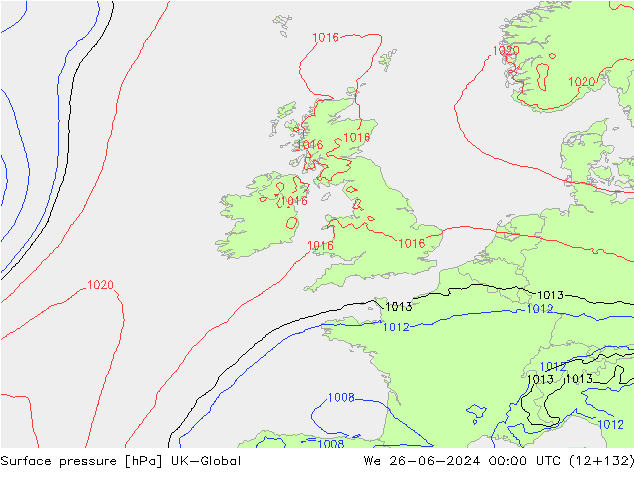 Presión superficial UK-Global mié 26.06.2024 00 UTC