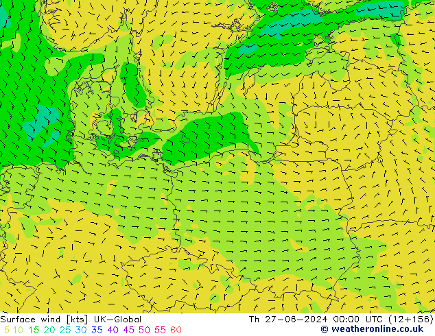 Surface wind UK-Global Th 27.06.2024 00 UTC