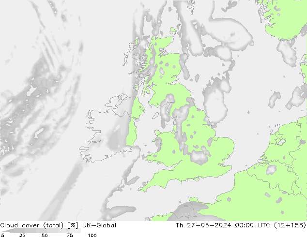 Cloud cover (total) UK-Global Th 27.06.2024 00 UTC