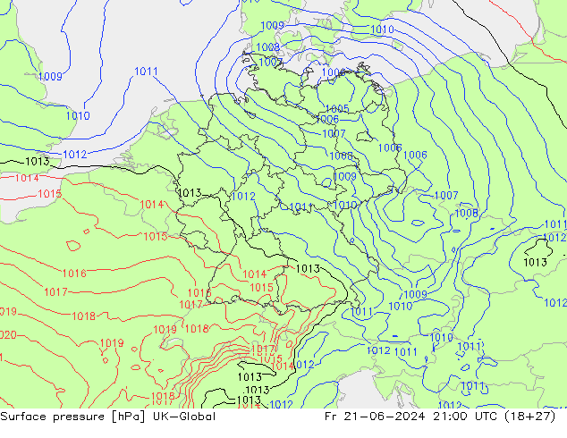 Surface pressure UK-Global Fr 21.06.2024 21 UTC