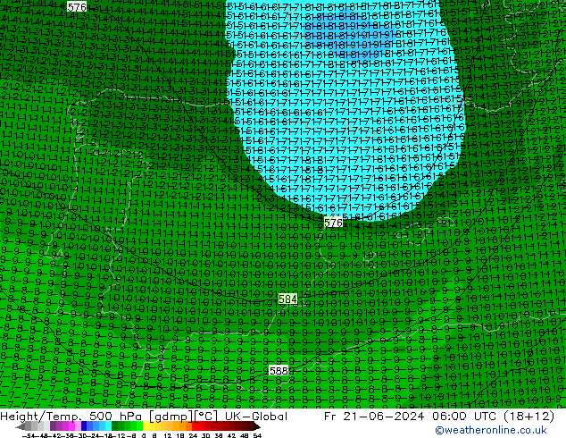 Height/Temp. 500 hPa UK-Global  21.06.2024 06 UTC