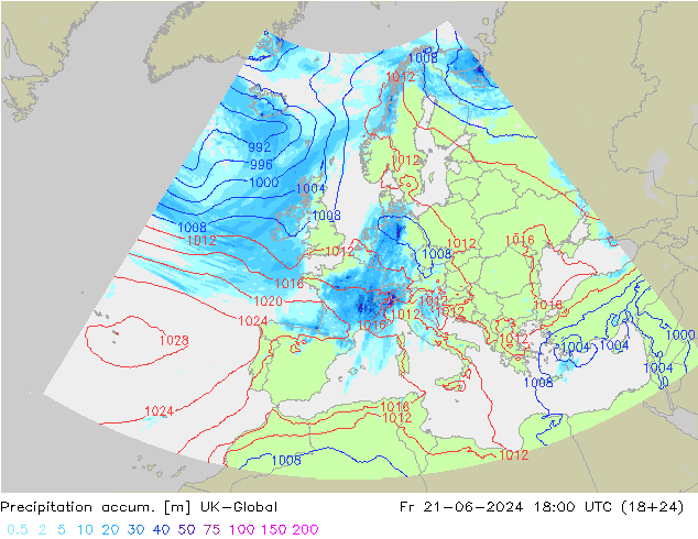 Precipitation accum. UK-Global Fr 21.06.2024 18 UTC