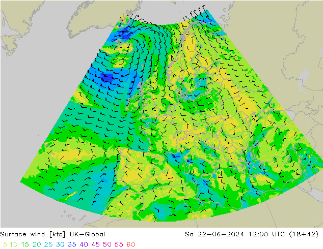 Surface wind UK-Global So 22.06.2024 12 UTC