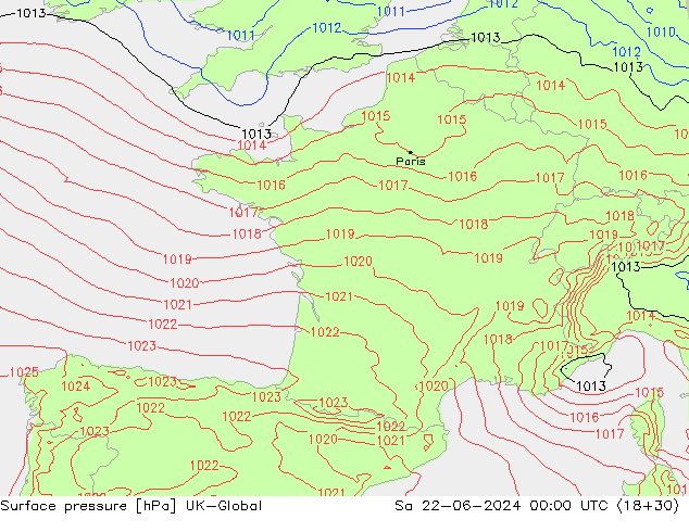 pressão do solo UK-Global Sáb 22.06.2024 00 UTC