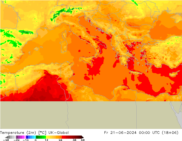 Temperatura (2m) UK-Global vie 21.06.2024 00 UTC
