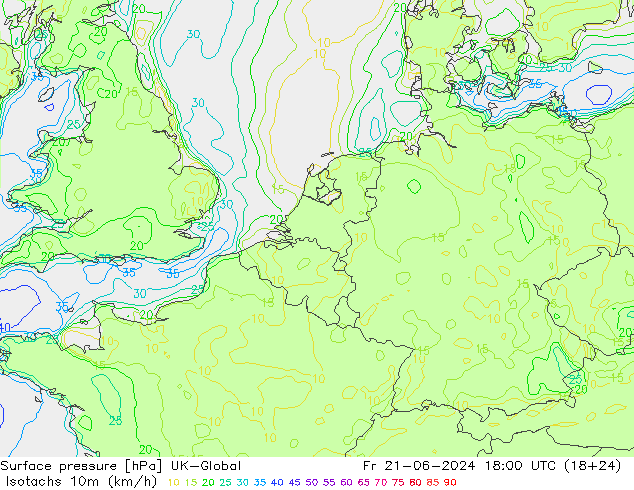 Isotachs (kph) UK-Global Fr 21.06.2024 18 UTC