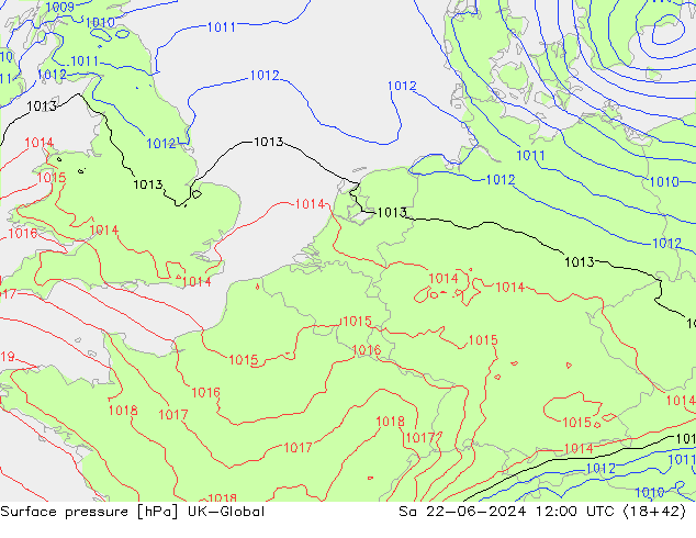 Atmosférický tlak UK-Global So 22.06.2024 12 UTC