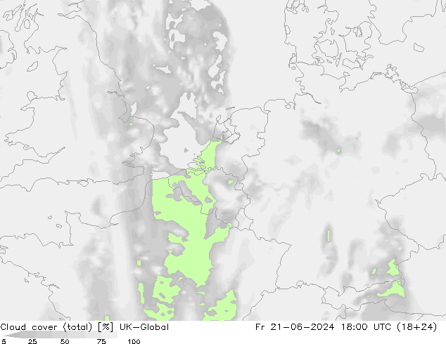 Cloud cover (total) UK-Global Fr 21.06.2024 18 UTC