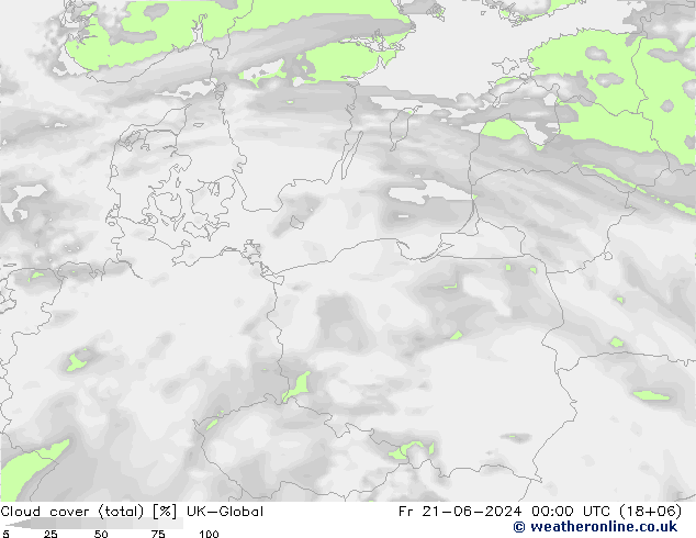 Bewolking (Totaal) UK-Global vr 21.06.2024 00 UTC