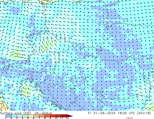 Vent 10 m (bft) UK-Global ven 21.06.2024 18 UTC