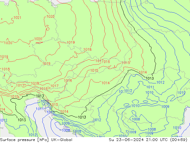 Surface pressure UK-Global Su 23.06.2024 21 UTC