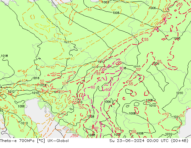 Theta-e 700hPa UK-Global Su 23.06.2024 00 UTC