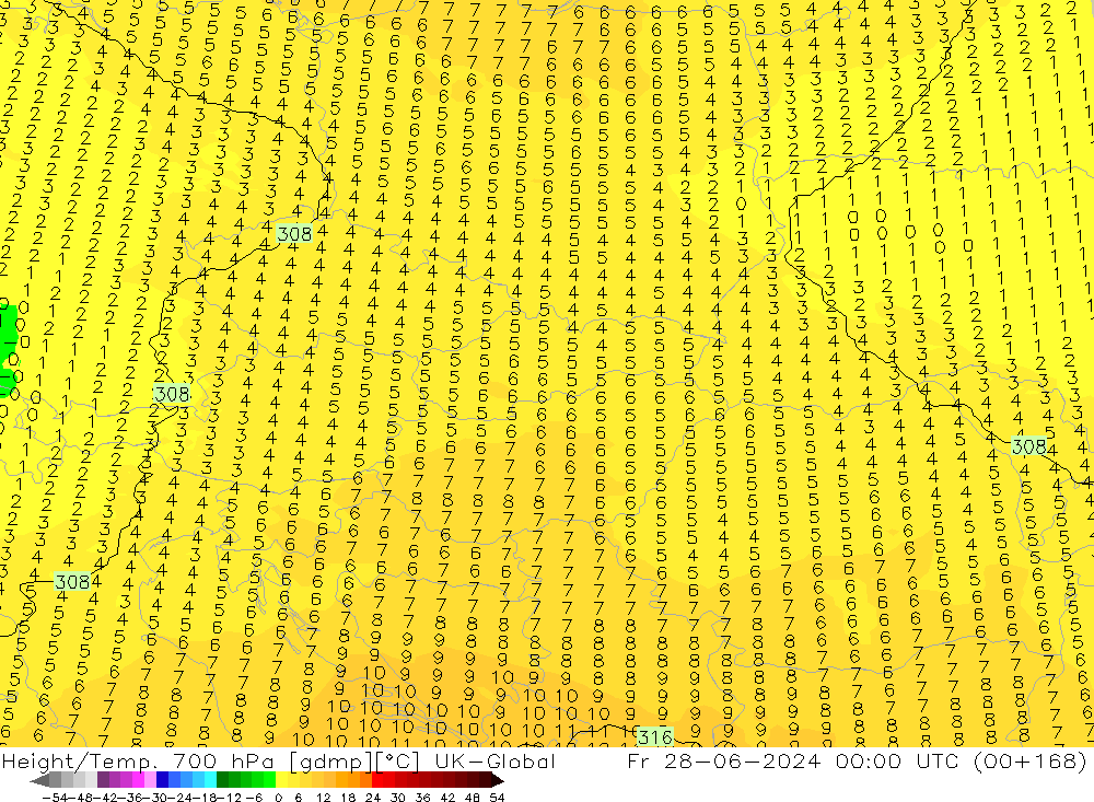 Height/Temp. 700 hPa UK-Global Fr 28.06.2024 00 UTC
