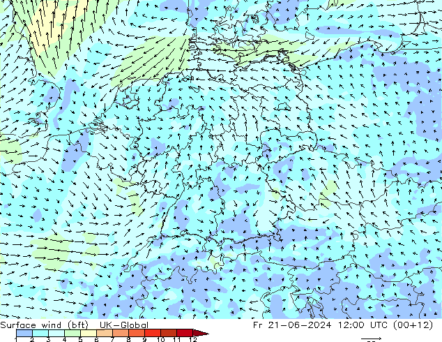 Surface wind (bft) UK-Global Fr 21.06.2024 12 UTC