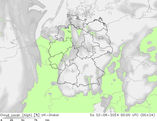Bewolking (Hoog) UK-Global za 22.06.2024 00 UTC