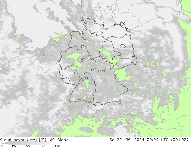 nízká oblaka UK-Global So 22.06.2024 09 UTC