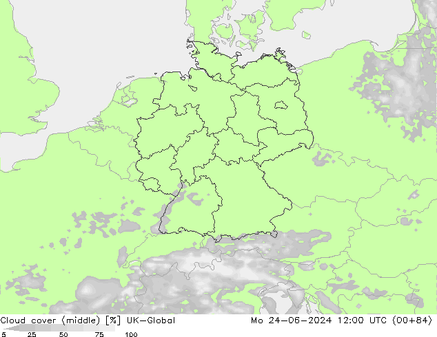 Cloud cover (middle) UK-Global Mo 24.06.2024 12 UTC