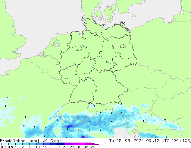 Precipitation UK-Global Tu 25.06.2024 12 UTC