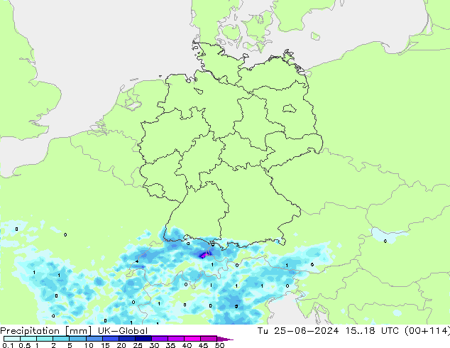 Precipitation UK-Global Tu 25.06.2024 18 UTC